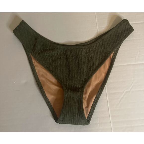 J Crew Olive Green Textured Curved-Waist Cheeky Bikini Bottom Size Large NWT - Picture 1 of 5